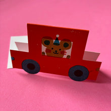 Load image into Gallery viewer, Party Mouse Little Red Car Die Cut Card
