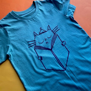 Cat Read T- shirt in Teal